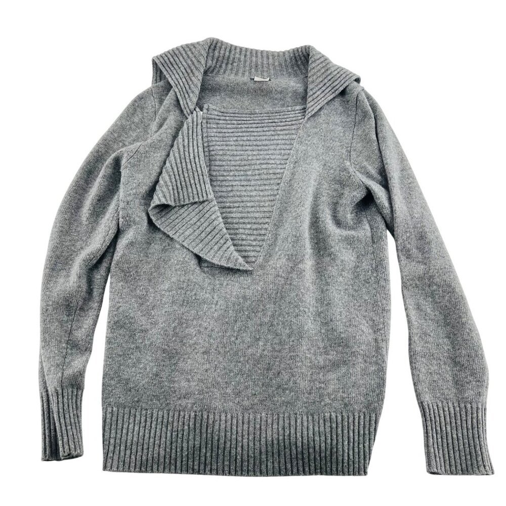 J. Crew Womens Gray Wool Blend Sweater With Zipper‎ Collar & Ribbed Trim Size M